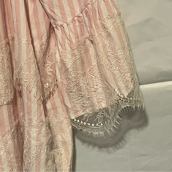 RUBY RD, Women’s, Pink/White Striped with Lace, Long Sleeve Blouse, Size Medium - Picture 6 of 14